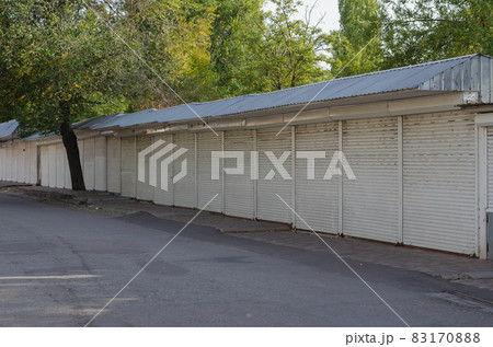 Closed Street Market Stores. The market stalls are covered with Closed Street Market Stores. The market stalls are covered with 83170888