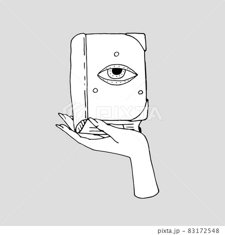 Vintage Mystic Spell Book with evil eye on cover in female hand 83172548