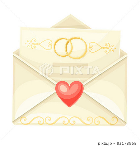 Wedding Invitation or Greeting Card in Open Envelope Closeup Vector Illustration 83173968