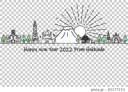 冬の北海道の街並みシンプル線画2022年年賀状テンプレート 83177153