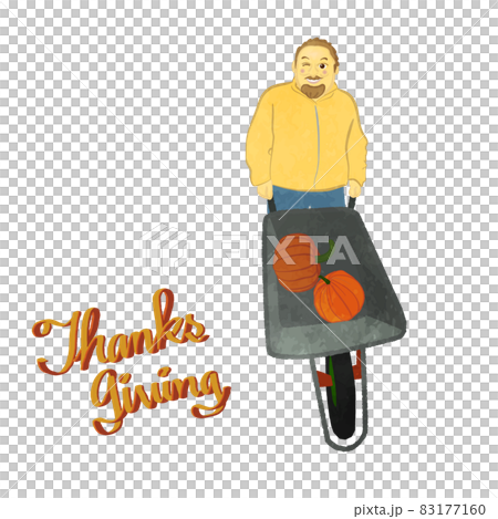 Thanksgiving: A scene where a winked uncle carries a pumpkin. Thanksgiving: A scene where a winked uncle carries a pumpkin. 83177160