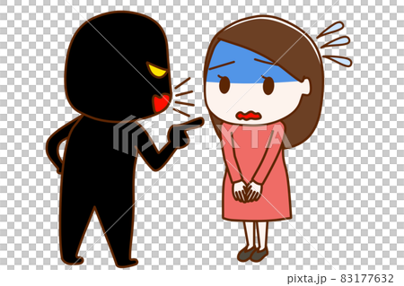 (Whole body diagonal) (Black human) A woman who hurriedly apologizes while being blamed and becoming deep blue 83177632