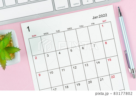 January 2022 calendar sheet with keyboard computer 83177802