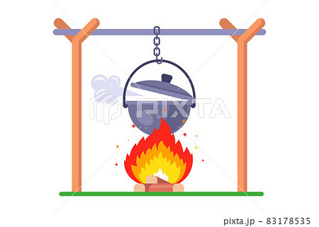boil water over a fire. cook soup in the woods. 83178535