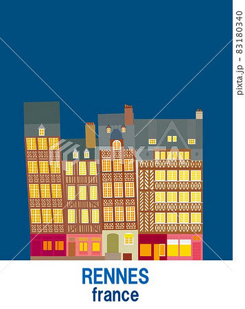 レンヌ Rennes フランス France 傾く家 夜のイラスト素材