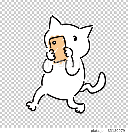 帶智能手機的可愛白貓 83180979