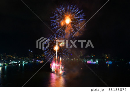 Multicolor fireworks night scene in Pattaya International Fireworks Festival, Chonburi, Thailand 83183075