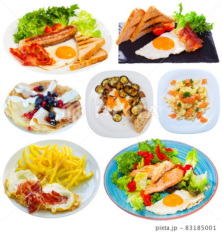 Collection of breakfasts on white background 83185001