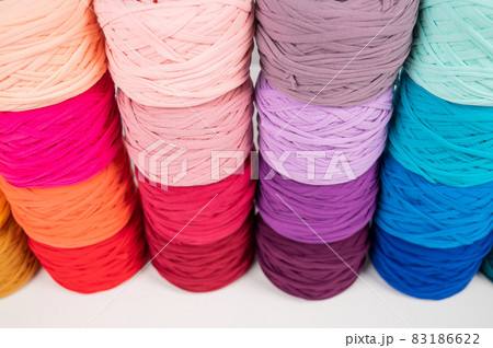 Rows of multicolored cotton yarn. The assortment of the store for needlework. 83186622