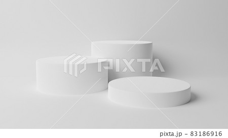 Cylinder podiums in white colors. Stage 3d render for product in podium background. Minimal 3d rendering. Showcase, display case Cylinder podiums in white colors. Stage 3d render for product in podium background. Minimal 3d rendering. Showcase, display case 83186916
