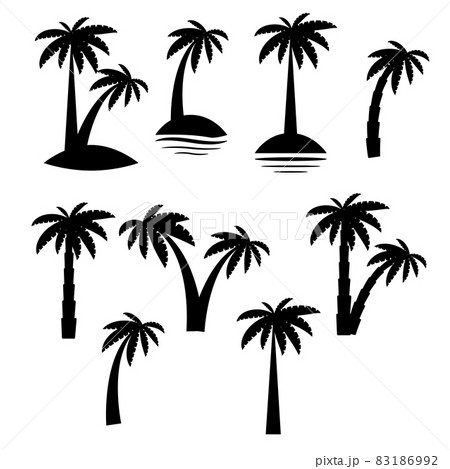 palm tropical tree set icons black silhouette illustration isolated on white background 83186992