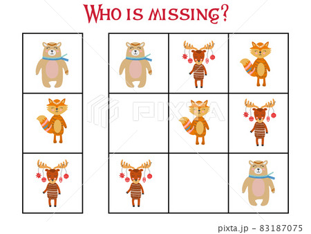 Children's game Find who is missing. Sudoku for kids. Children's puzzles. Educational game for children. Cute animals Children's game Find who is missing. Sudoku for kids. Children's puzzles. Educational game for children. Cute animals 83187075