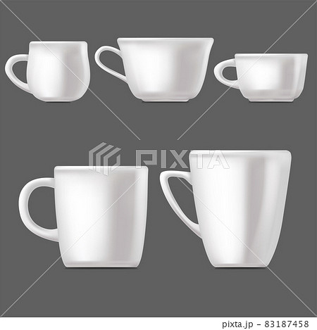 Realistic Detailed 3d Different White Ceramic Mug Set for Tea, Coffee and Hot Beverage. Vector illustration of Teacup Realistic Detailed 3d Different White Ceramic Mug Set for Tea, Coffee and Hot Beverage. Vector illustration of Teacup 83187458