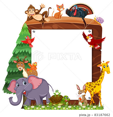 Empty wooden frame with various wild animals Empty wooden frame with various wild animals 83187662
