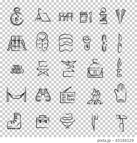 Brush drawing illustration icon set of camping equipment 83188129