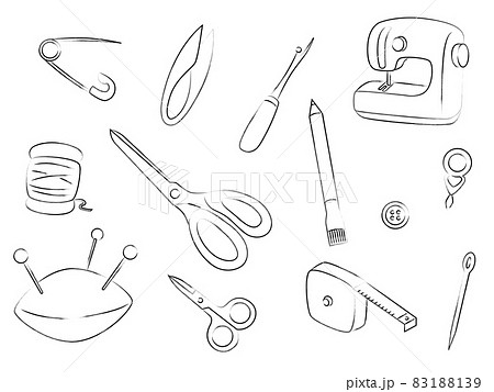 裁縫道具の筆書き壁紙イラストのイラスト素材 1139