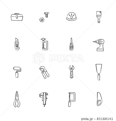 工具の筆書きイラストアイコンセット 工具の筆書きイラストアイコンセット 83188141