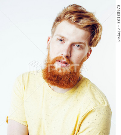 young handsome hipster ginger bearded guy looking brutal isolated on white background, lifestyle people concept young handsome hipster ginger bearded guy looking brutal isolated on white background, lifestyle people concept 83188978