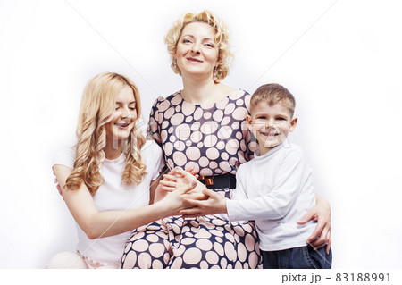 happy smiling blond family together posing cheerful on white background, generation concept. lifestyle people happy smiling blond family together posing cheerful on white background, generation concept. lifestyle people 83188991