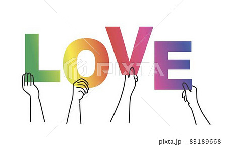 Love. A group of people hold big letters. Love. A group of people hold big letters. 83189668