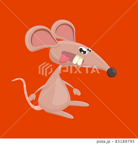 Vector cartoon funny mouse animal isolated on red background. Little cute smiling mice character Vector cartoon funny mouse animal isolated on red background. Little cute smiling mice character 83189795