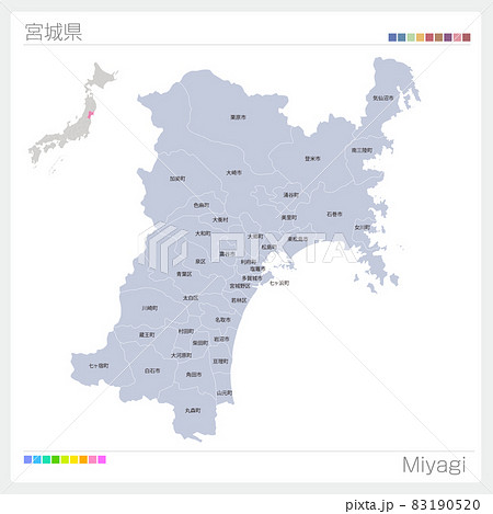 宮城県の地図・Miyagi・市町村名