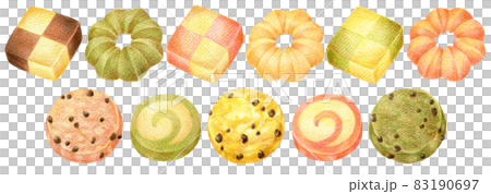 Line of colored pencil drawing illustration of cookie 83190697