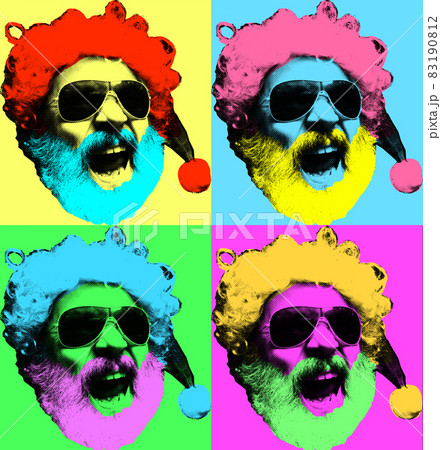Emotional stylish modern Santa Claus congratulating with New Year and Christmas 2022, Contemporary art work. Pop art style 83190812