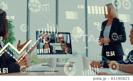 Creative visual of business people in a corporate staff meeting on video call 83190825