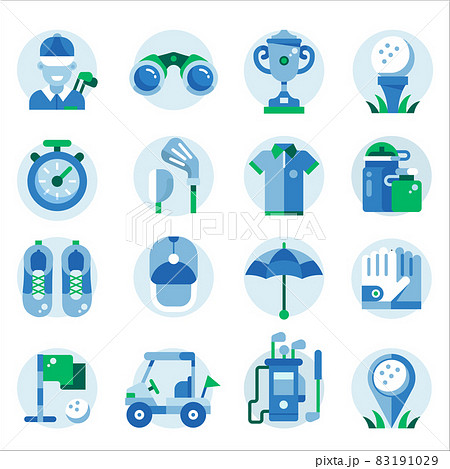 Golf Equipment and Clothes Icons in Flat Golf Equipment and Clothes Icons in Flat 83191029