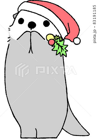 サンタの帽子をかぶって立ちあがって両手を口元にあてるラッコ サンタの帽子をかぶって立ちあがって両手を口元にあてるラッコ 83191185
