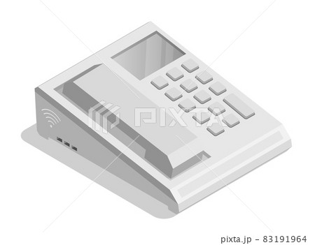 Isometric landline wired office phone with buttons. IP communication between subscribers. Realistic 3D vector isolated on white background 83191964