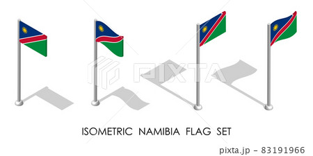 isometric flag of NAMIBIA in static position and in motion on flagpole. 3d vector