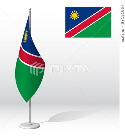 NAMIBIA flag on flagpole for registration of solemn event, meeting foreign guests. National independence day of NAMIBIA. Realistic 3D vector on white