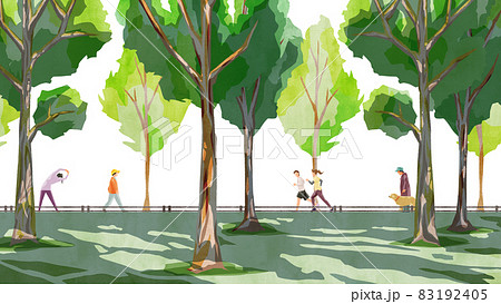 木漏れ日のある公園の手書き水彩風イラスト 83192405