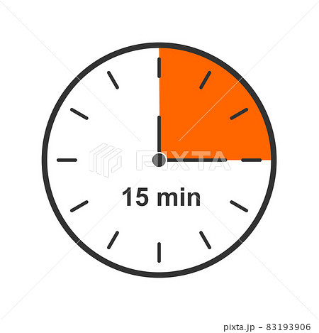 Clock icon with 15 minute time interval. Quarter of hour. Countdown timer or stopwatch symbol isolated on white background. Infographic element for cooking or sport game 83193906