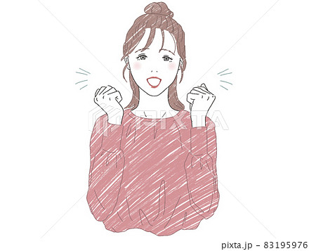 両手でガッツポーズをしている女性 83195976