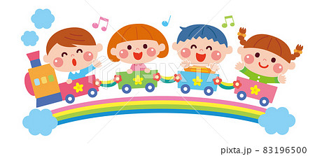 列車に乗った子どもたちの可愛いイラストイメージ 列車に乗った子どもたちの可愛いイラストイメージ 83196500