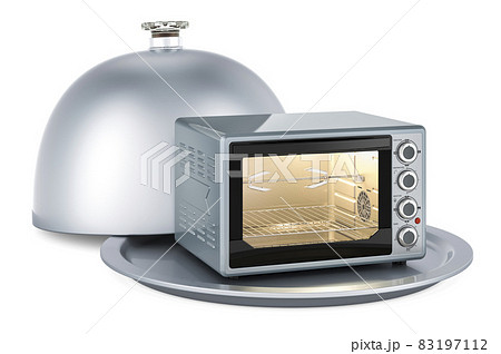Convection toaster oven with glass jar full of golden coins, 3D rendering 83197112