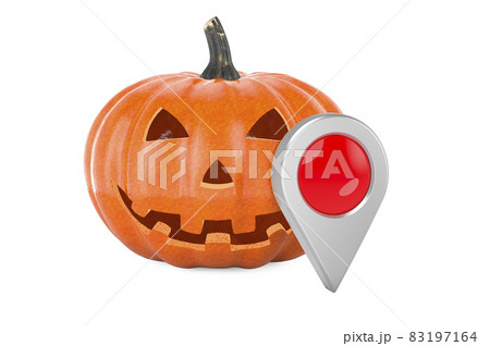 Halloween Pumpkin with map pointer, 3D rendering 83197164