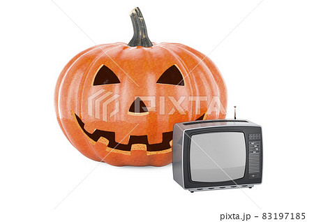 Halloween pumpkin with TV set, 3D rendering 83197185