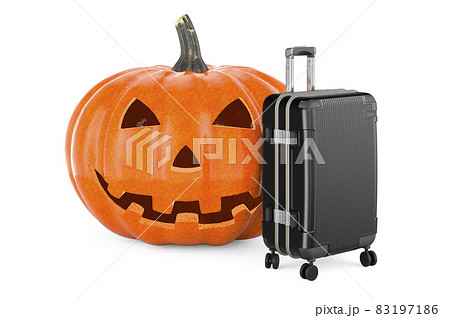 Halloween pumpkin with suitcase. 3D rendering 83197186