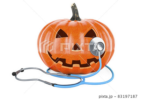 Halloween Pumpkin with stethoscope, 3D rendering 83197187