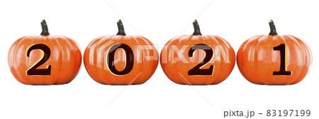 2021 Halloween concept. Pumpkins with carved 2021, 3D rendering 2021 Halloween concept. Pumpkins with carved 2021, 3D rendering 83197199