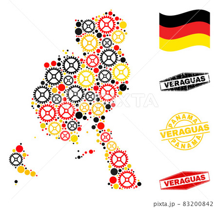 Wheel Composition Veraguas Province Map in German Flag Colors and Grunge Seals 83200842