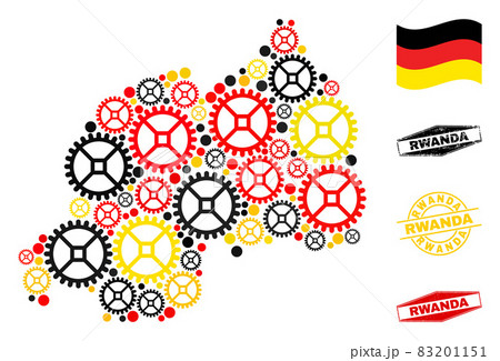 Wheel Collage Rwanda Map in German Flag Colors and Grunge Seals 83201151