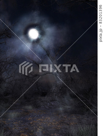 3D Creepy skulls tree and full moon 83201396