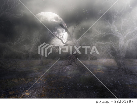 3D Creepy skulls tree and full moon 83201397