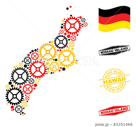 Workshop Collage Niihau Island Map in German Flag Colors and Grunge Seals 83201466