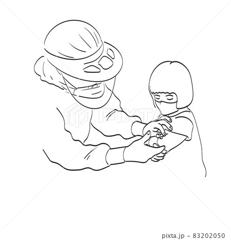 Nurse giving vaccine to a teenager girl due to coronavirus epidemic illustration vector isolated on white background line art. 83202050